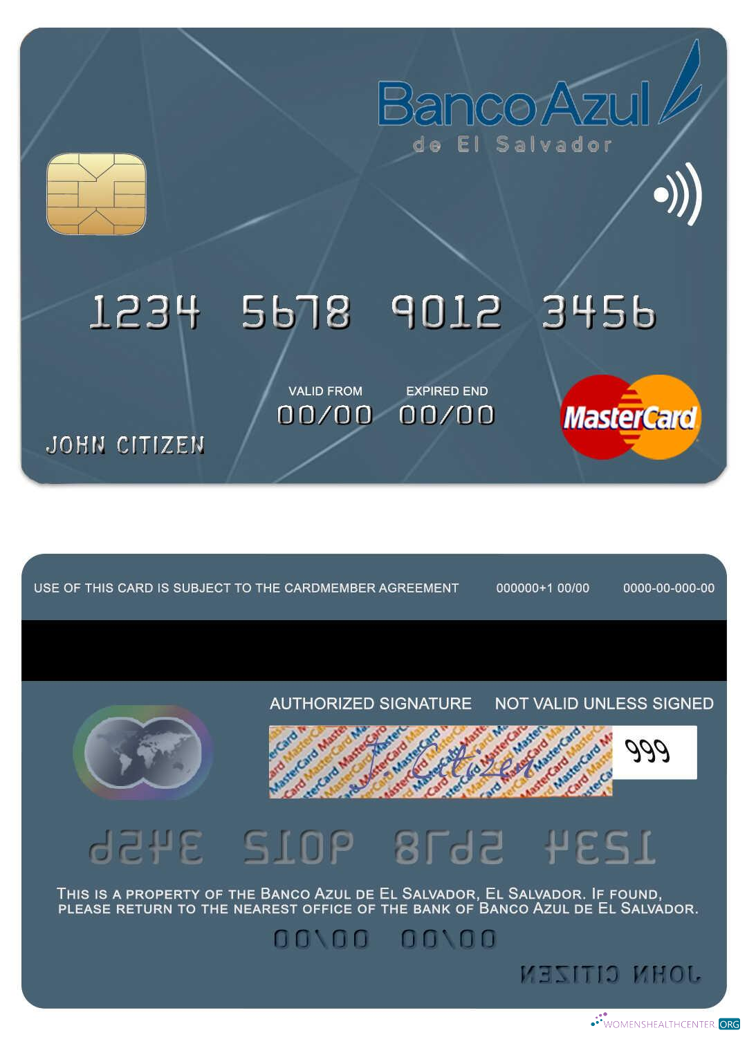 Download El Salvador Banco Azul de El Salvador mastercard Photoshop template